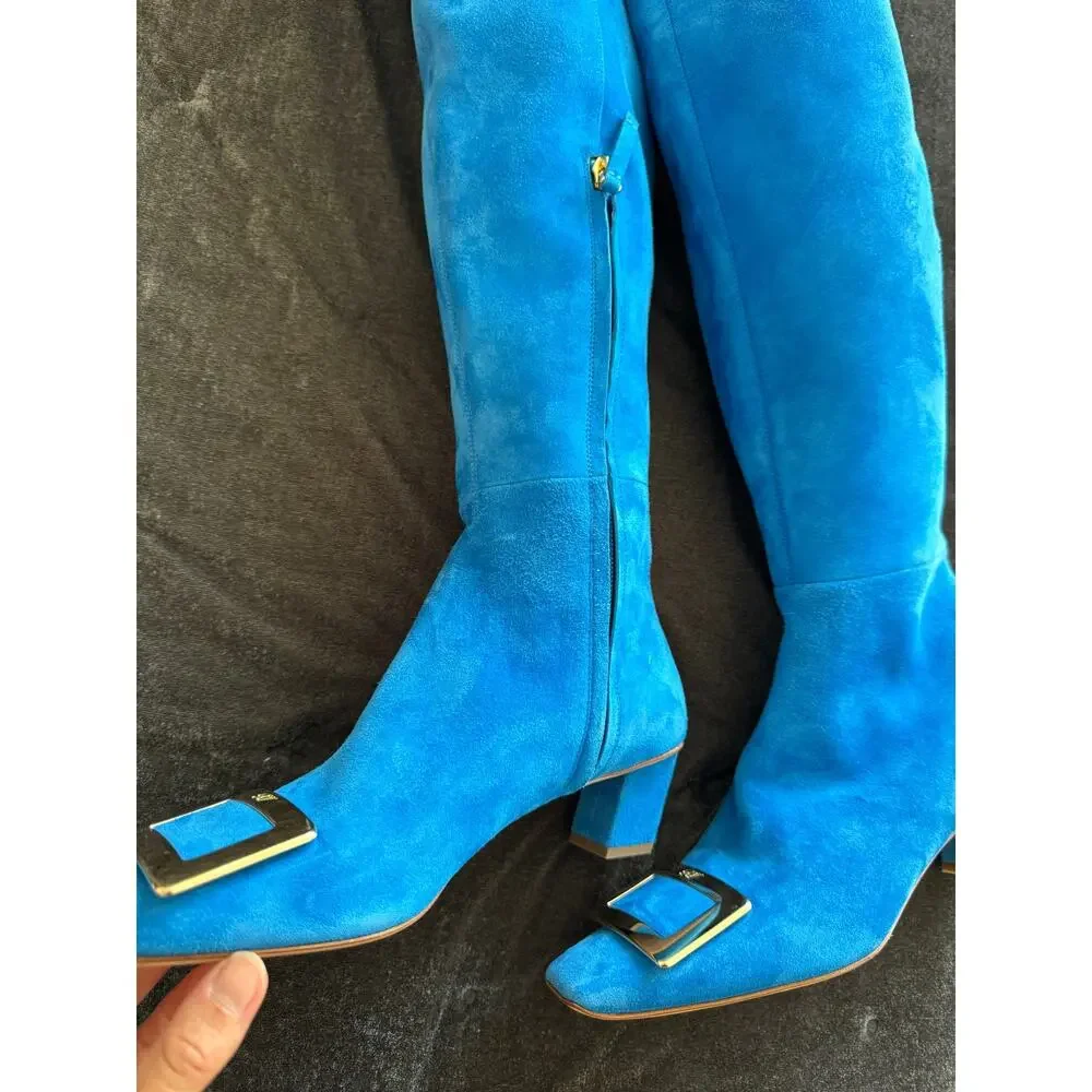 Roger Vivier Over-the-Knee Suede Buckle Boots